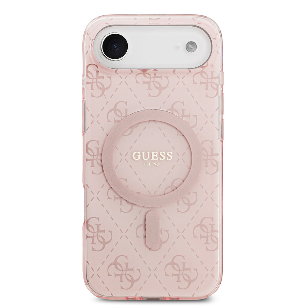 Apple iPhone 17 Air Kılıf Guess Orjinal Lisanslı M-safe Şarj Özellikli IML Baskılı Klasik Logolu 4G Desenli Kapak Pembe