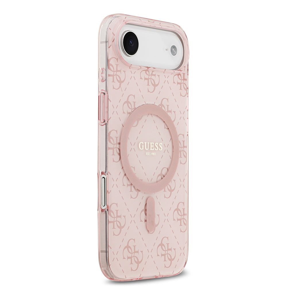 Apple iPhone 17 Air Kılıf Guess Orjinal Lisanslı M-safe Şarj Özellikli IML Baskılı Klasik Logolu 4G Desenli Kapak Pembe