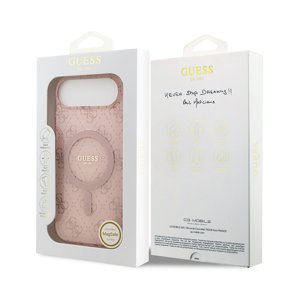 Apple iPhone 17 Air Kılıf Guess Orjinal Lisanslı M-safe Şarj Özellikli IML Baskılı Klasik Logolu 4G Desenli Kapak Pembe