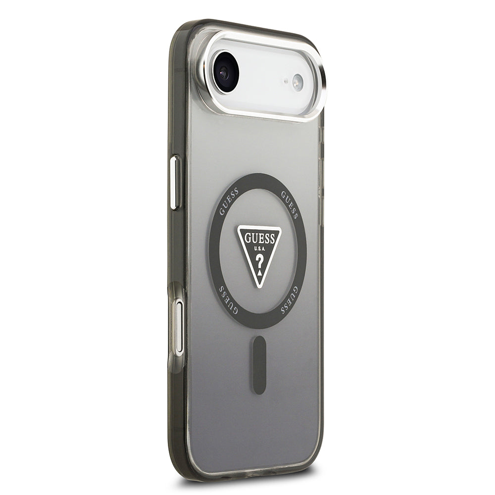 Apple iPhone 17 Air Kılıf Guess Orjinal Lisanslı M-safe Şarj Özellikli IML Baskılı Üçgen Logolu Metal Kamera Çerçeveli Kapak Siyah