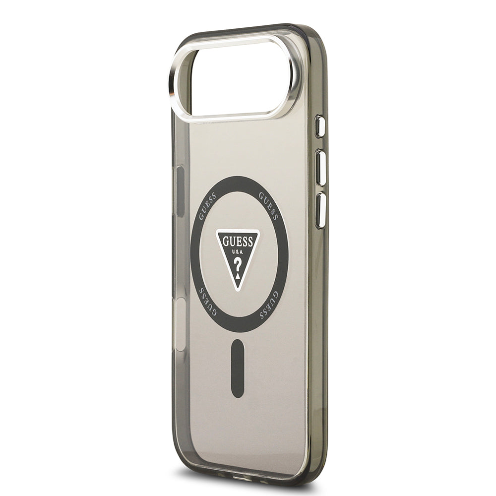 Apple iPhone 17 Air Kılıf Guess Orjinal Lisanslı M-safe Şarj Özellikli IML Baskılı Üçgen Logolu Metal Kamera Çerçeveli Kapak Siyah