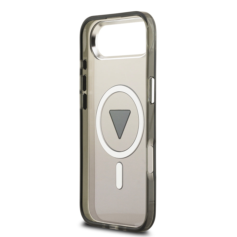 Apple iPhone 17 Air Kılıf Guess Orjinal Lisanslı M-safe Şarj Özellikli IML Baskılı Üçgen Logolu Metal Kamera Çerçeveli Kapak Siyah