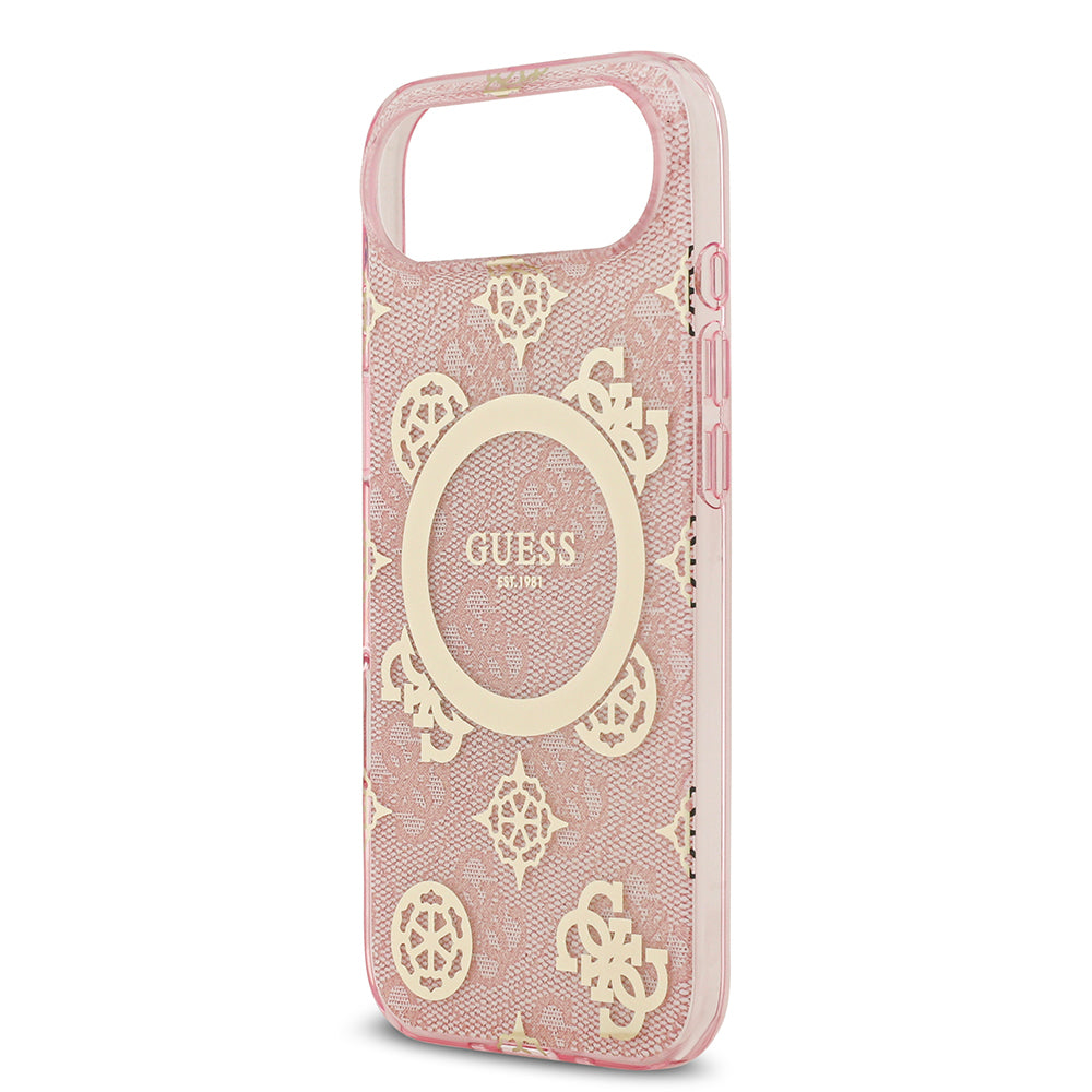 Apple iPhone 17 Air Kılıf Guess Orjinal Lisanslı M-safe Şarj Özellikli IML Peony ve 4G Desenli Klasik Logolu Kapak Pembe