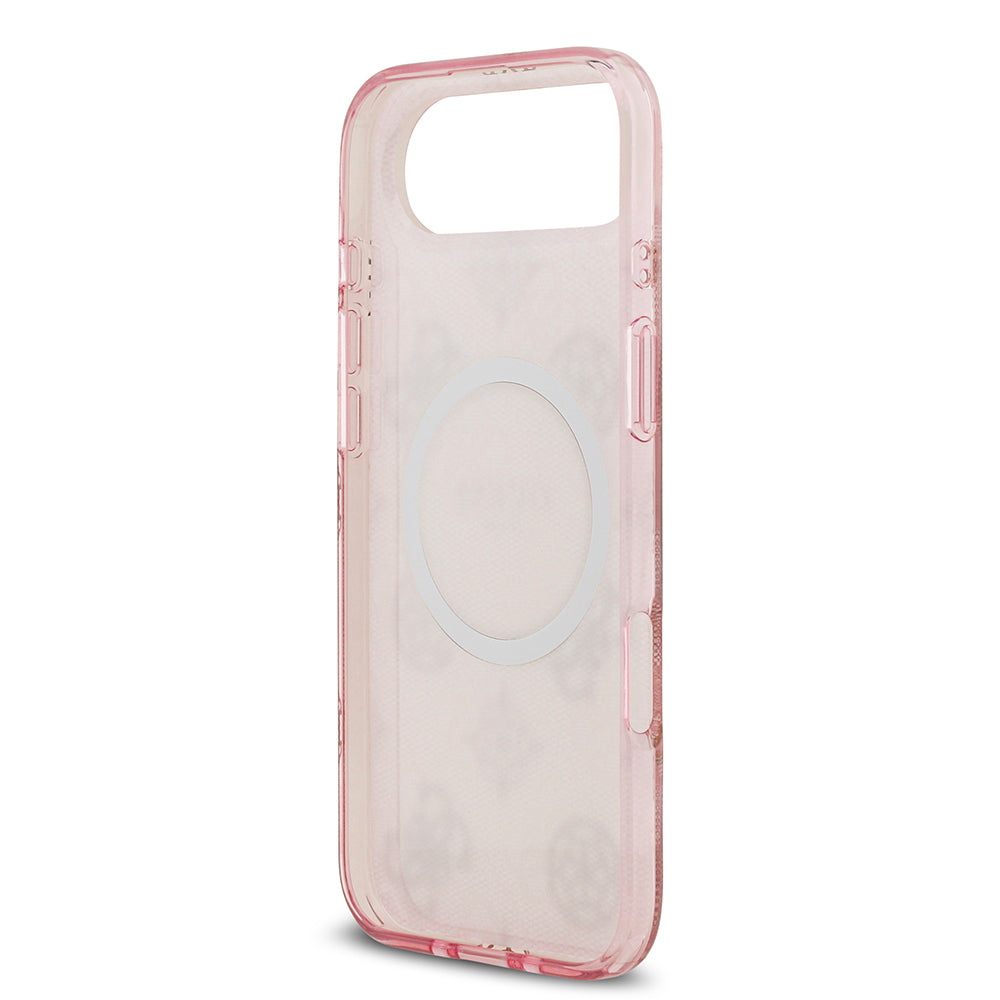Apple iPhone 17 Air Kılıf Guess Orjinal Lisanslı M-safe Şarj Özellikli IML Peony ve 4G Desenli Klasik Logolu Kapak Pembe