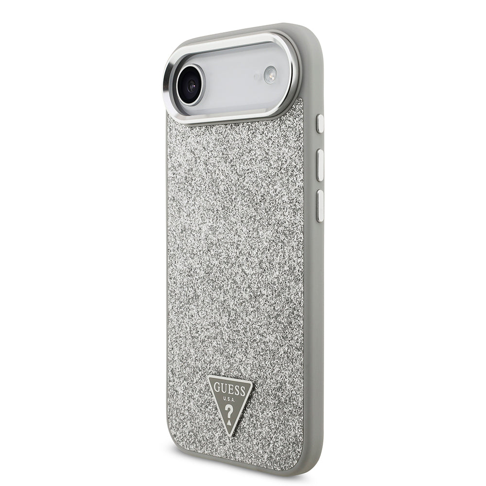 Apple iPhone 17 Air Kılıf Guess Orjinal Lisanslı M-safe Şarj Özellikli Metal Kamera Çerçeveli Üçgen Logolu Glitter Kapak Gri