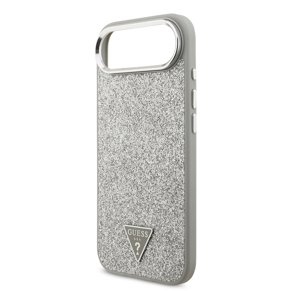 Apple iPhone 17 Air Kılıf Guess Orjinal Lisanslı M-safe Şarj Özellikli Metal Kamera Çerçeveli Üçgen Logolu Glitter Kapak Gri