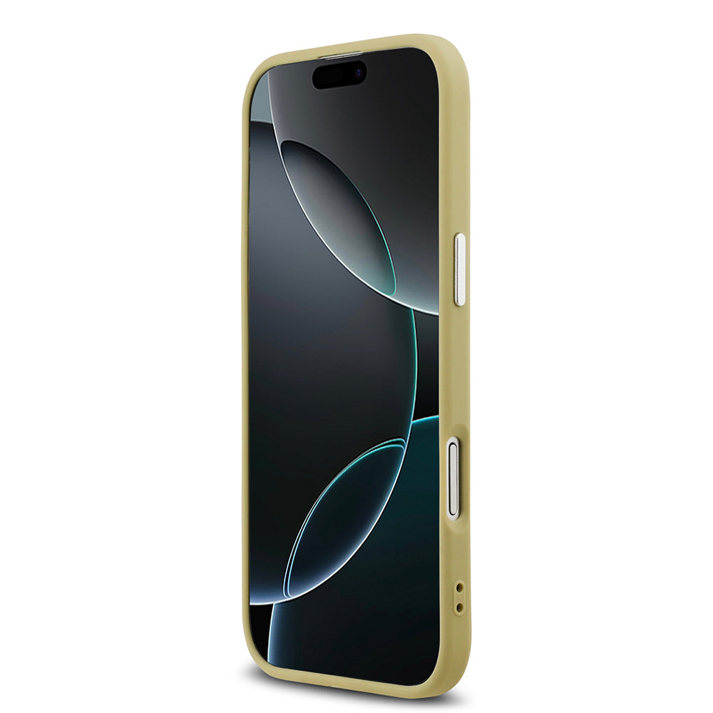 Apple iPhone 17 Air Kılıf Guess Orjinal Lisanslı M-safe Şarj Özellikli Metal Kamera Çerçeveli Üçgen Logolu Glitter Kapak Gold