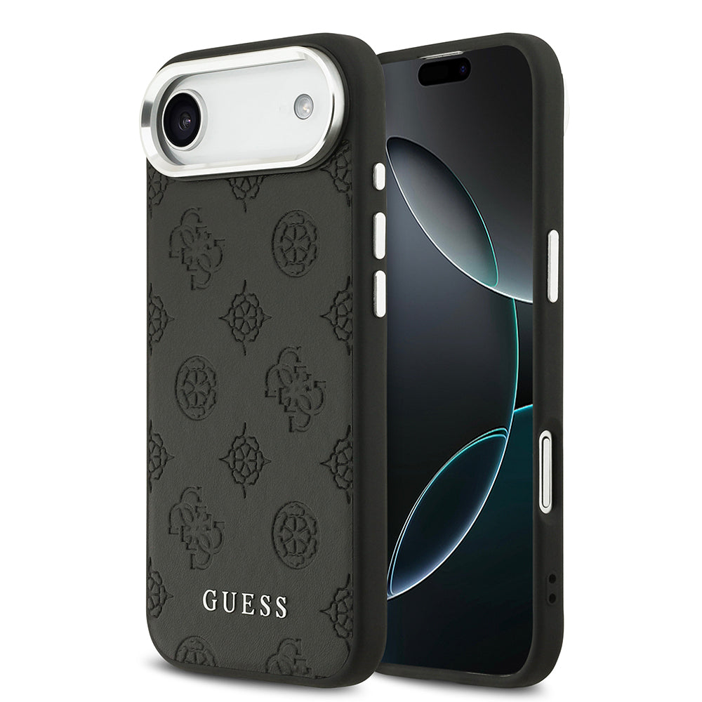 Apple iPhone 17 Air Kılıf Guess Orjinal Lisanslı M-safe Şarj Özellikli Sıcak Baskılı Klasik Yazı Logolu PU Deri Peony Kapak Siyah