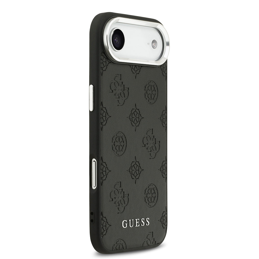 Apple iPhone 17 Air Kılıf Guess Orjinal Lisanslı M-safe Şarj Özellikli Sıcak Baskılı Klasik Yazı Logolu PU Deri Peony Kapak Siyah