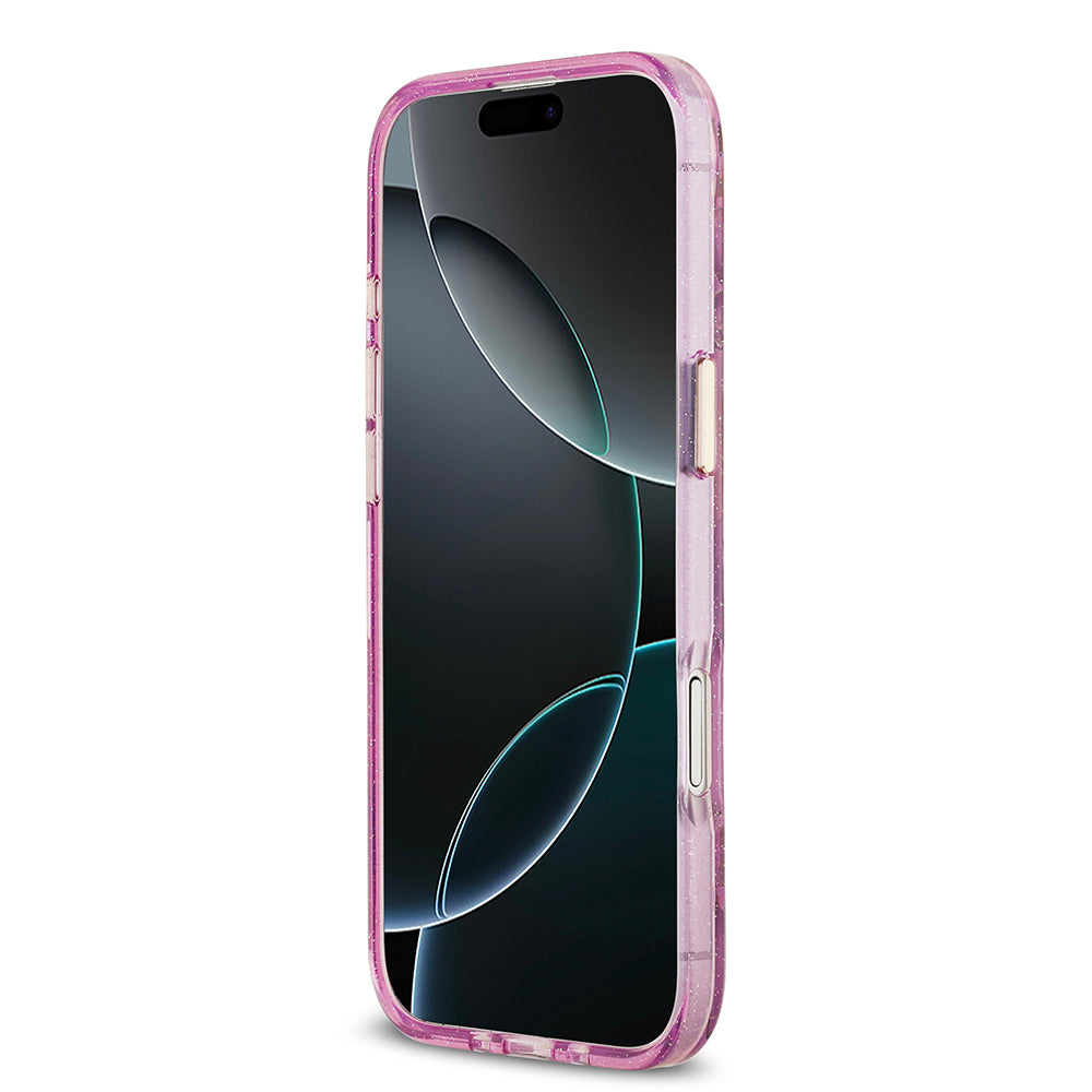 Apple iPhone 17 Air Kılıf Guess Orjinal Lisanslı M-safe Şarj Özellikli Simli Çiçek Desenli Metal Kamera Çerçeveli Üçgen Logolu Kapak Mor