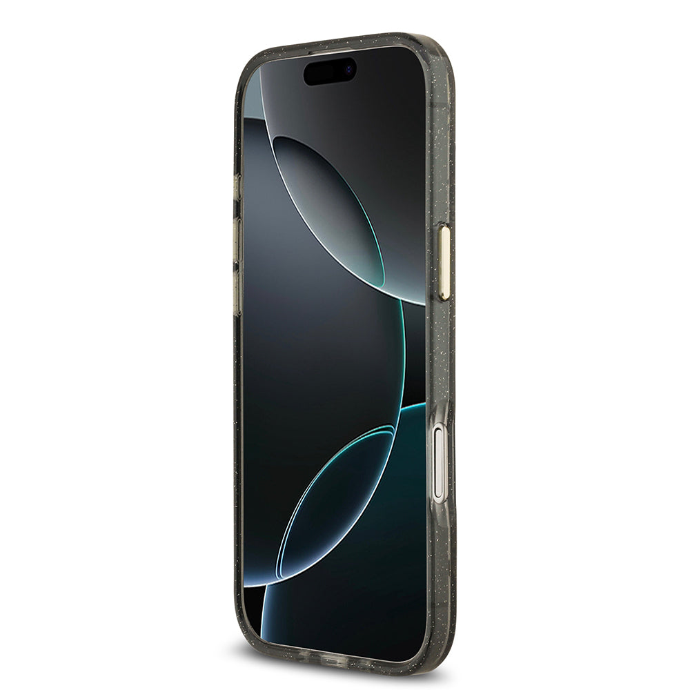 Apple iPhone 17 Air Kılıf Guess Orjinal Lisanslı M-safe Şarj Özellikli Simli Çiçek Desenli Metal Kamera Çerçeveli Üçgen Logolu Kapak Siyah