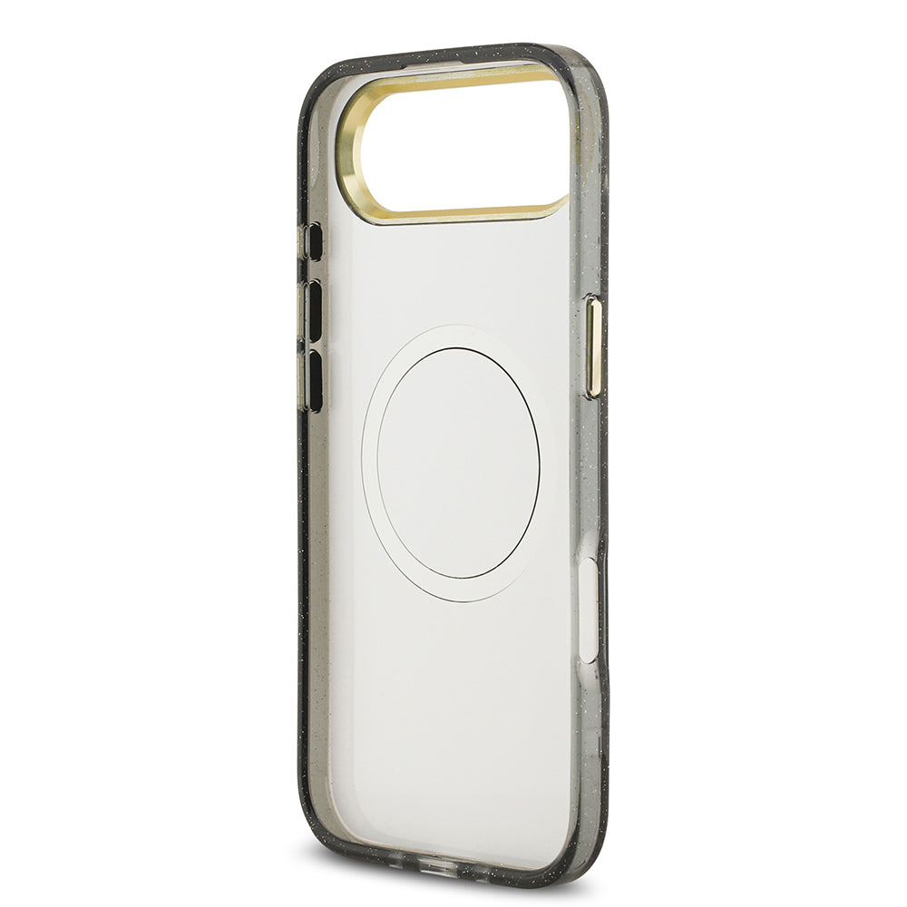 Apple iPhone 17 Air Kılıf Guess Orjinal Lisanslı M-safe Şarj Özellikli Simli Çiçek Desenli Metal Kamera Çerçeveli Üçgen Logolu Kapak Beyaz