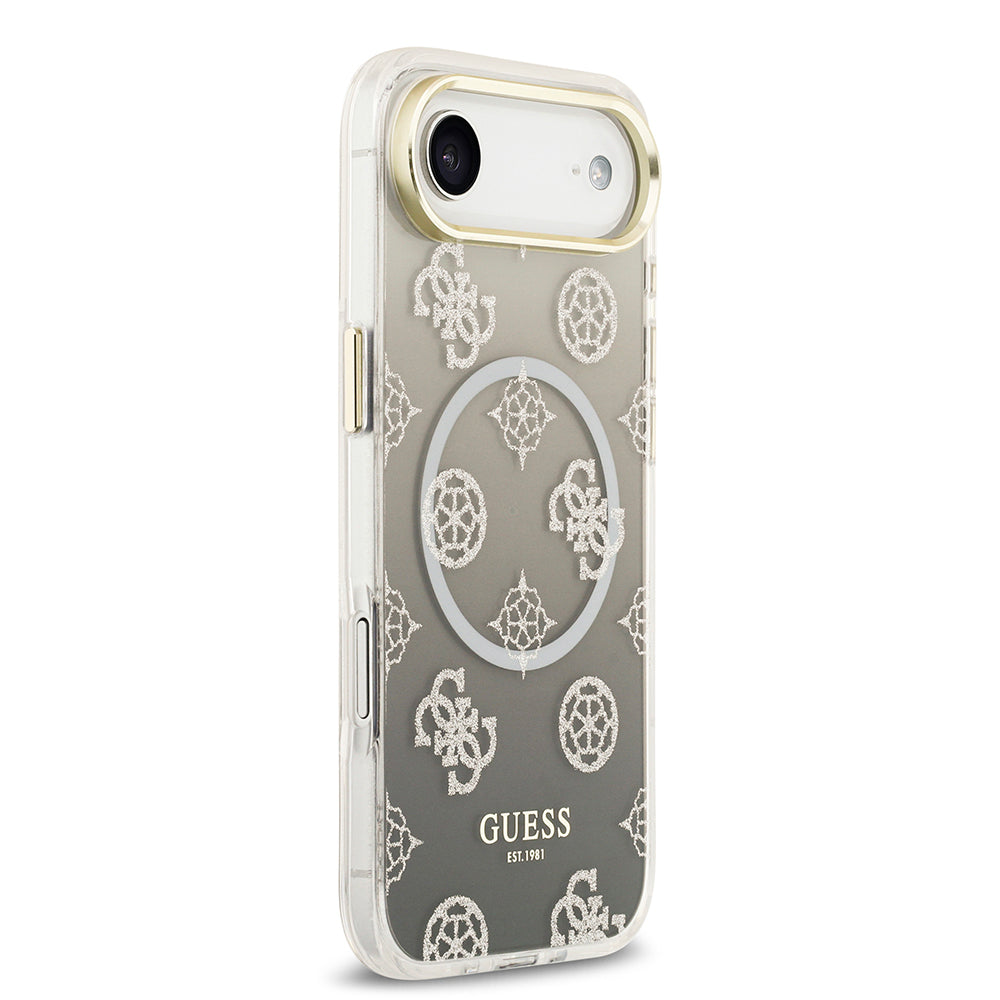 Apple iPhone 17 Air Kılıf Guess Orjinal Lisanslı M-safe Şarj Özellikli Simli Peony Desenli Silikon Kapak Siyah