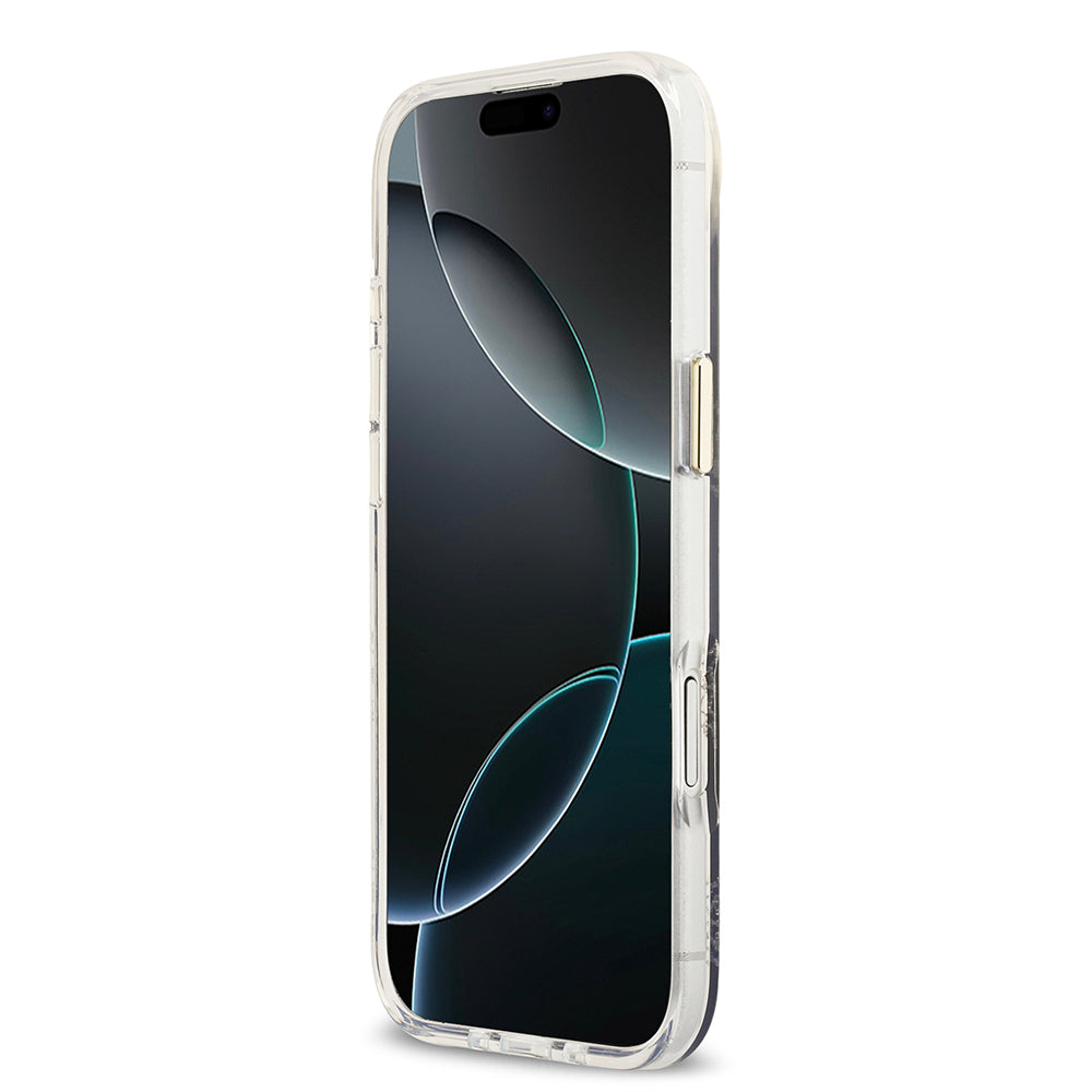 Apple iPhone 17 Air Kılıf Guess Orjinal Lisanslı M-safe Şarj Özellikli Simli Peony Desenli Silikon Kapak Siyah
