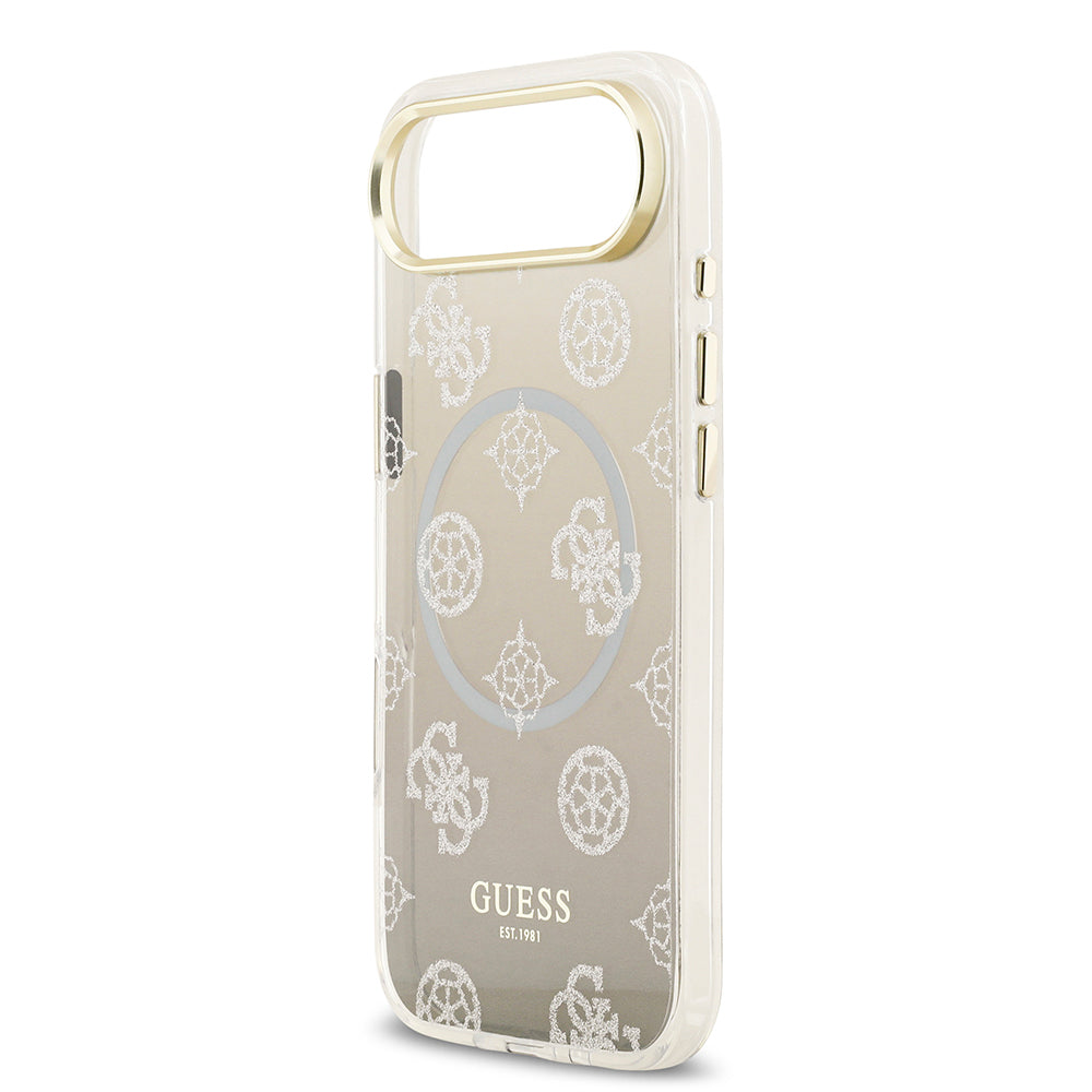 Apple iPhone 17 Air Kılıf Guess Orjinal Lisanslı M-safe Şarj Özellikli Simli Peony Desenli Silikon Kapak Siyah