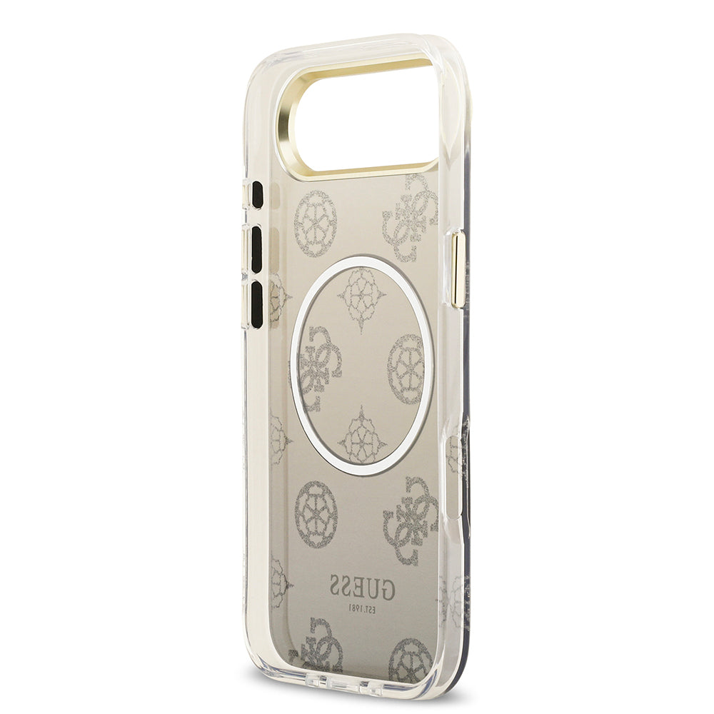 Apple iPhone 17 Air Kılıf Guess Orjinal Lisanslı M-safe Şarj Özellikli Simli Peony Desenli Silikon Kapak Siyah