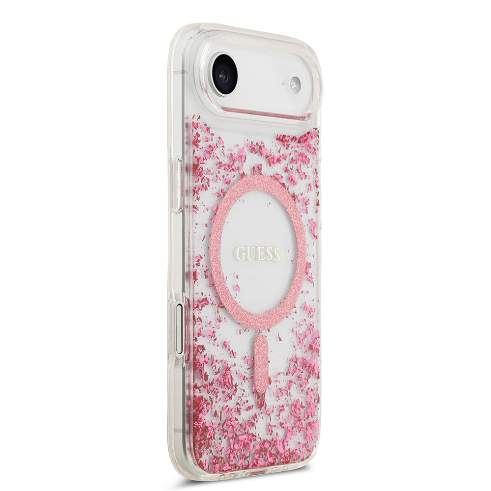 Apple iPhone 17 Air Kılıf Guess Orjinal Lisanslı M-safe Şarj Özellikli Transparan Resin Bottom Kapak Pembe