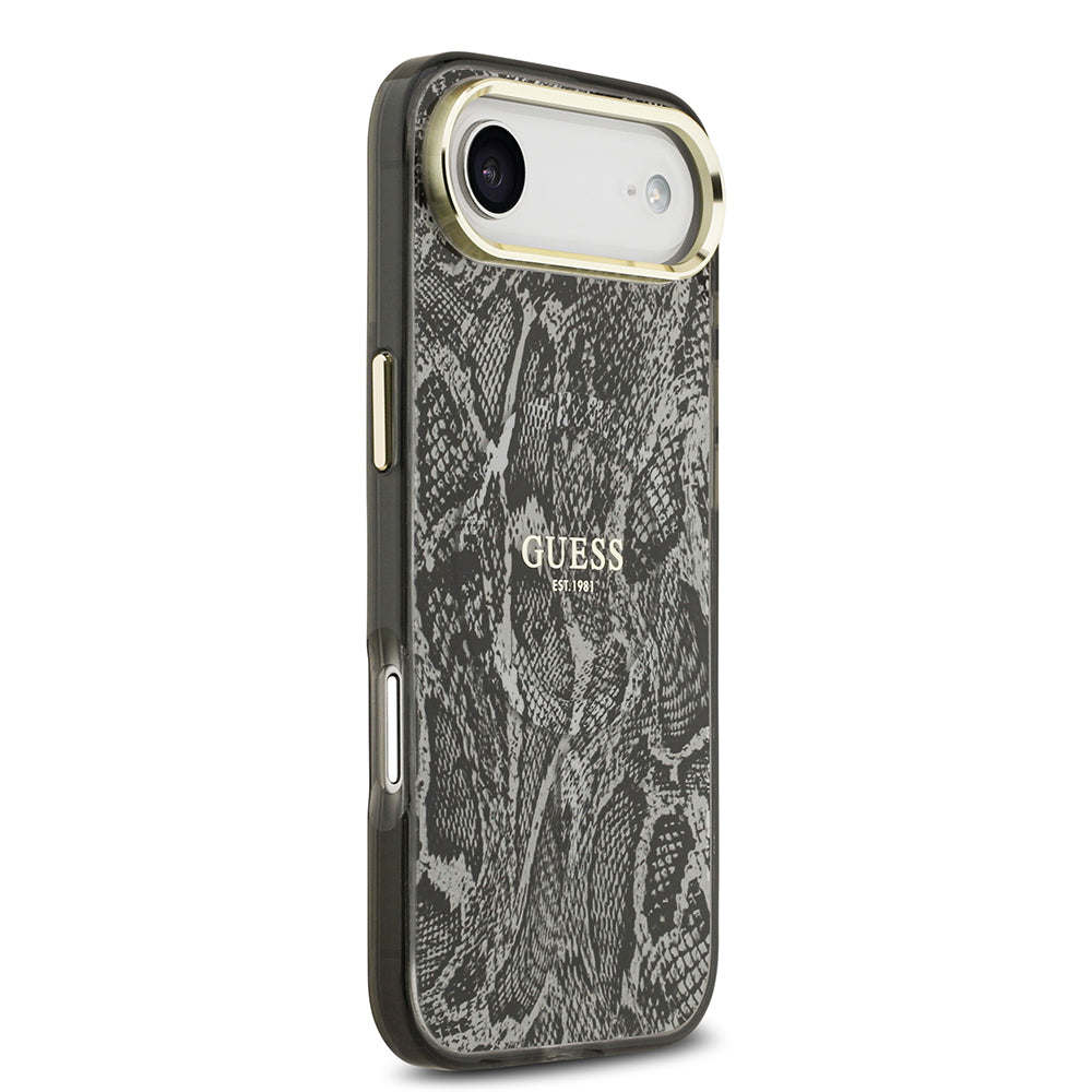 Apple iPhone 17 Air Kılıf Guess Orjinal Lisanslı M-safe Şarj Özellikli Yazı Logolu Python Desenli Kapak Siyah