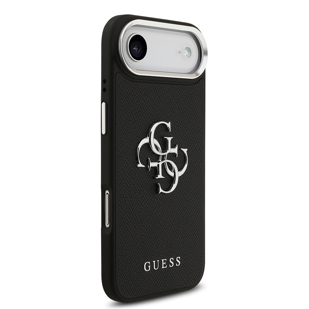Apple iPhone 17 Air Kılıf Guess Orjinal Lisanslı PU Deri 4G Büyük Metal Logo Dizaynlı Kapak Siyah