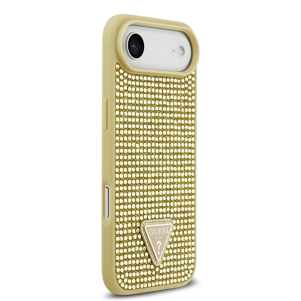 Apple iPhone 17 Air Kılıf Guess Orjinal Lisanslı Taşlı Arka Yüzey Üçgen Logolu Kapak Gold