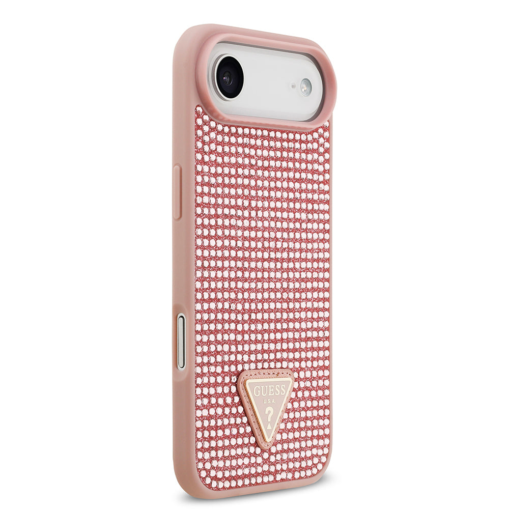 Apple iPhone 17 Air Kılıf Guess Orjinal Lisanslı Taşlı Arka Yüzey Üçgen Logolu Kapak Pembe