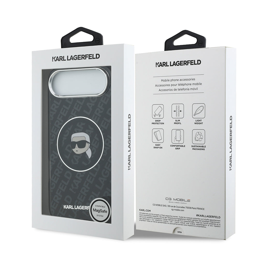 Apple iPhone 17 Air Kılıf Karl Lagerfeld Orjinal Lisanslı IML Baskılı KL Heads Kapak Siyah