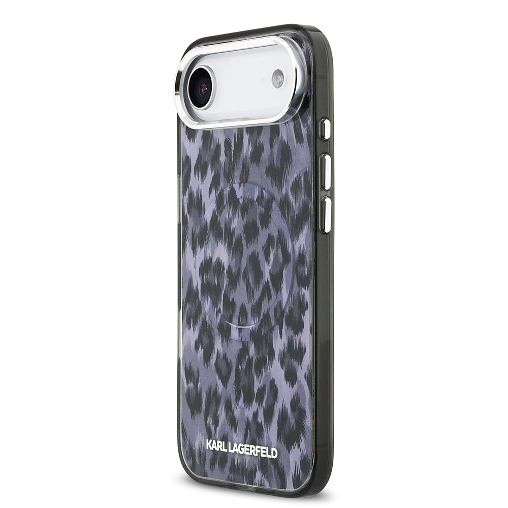 Apple iPhone 17 Air Kılıf Karl Lagerfeld Orjinal Lisanslı M-safe Şarj Özellikli IML Leopar Baskılı Kapak Siyah