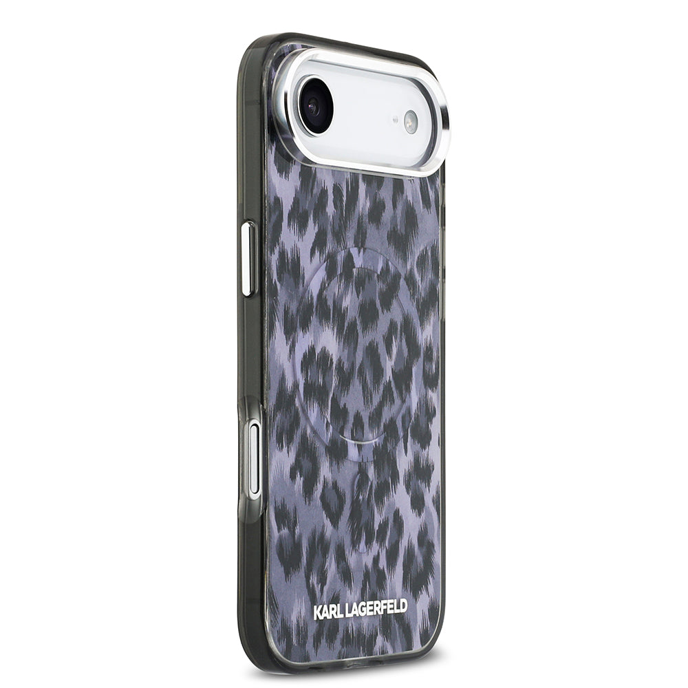 Apple iPhone 17 Air Kılıf Karl Lagerfeld Orjinal Lisanslı M-safe Şarj Özellikli IML Leopar Baskılı Kapak Siyah