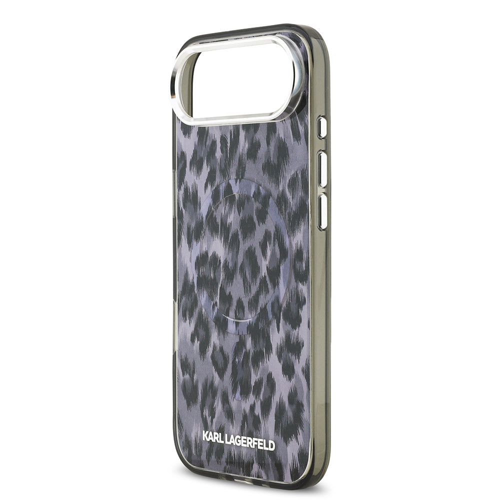 Apple iPhone 17 Air Kılıf Karl Lagerfeld Orjinal Lisanslı M-safe Şarj Özellikli IML Leopar Baskılı Kapak Siyah