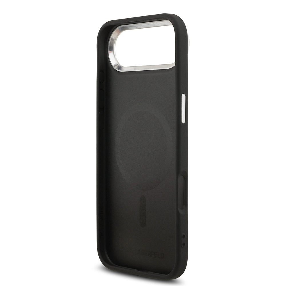 Apple iPhone 17 Air Kılıf Karl Lagerfeld Orjinal Lisanslı M-safe Şarj Özellikli Metal Kamera ve Buton Tasarımlı Choupette PU Deri Kapak Siyah