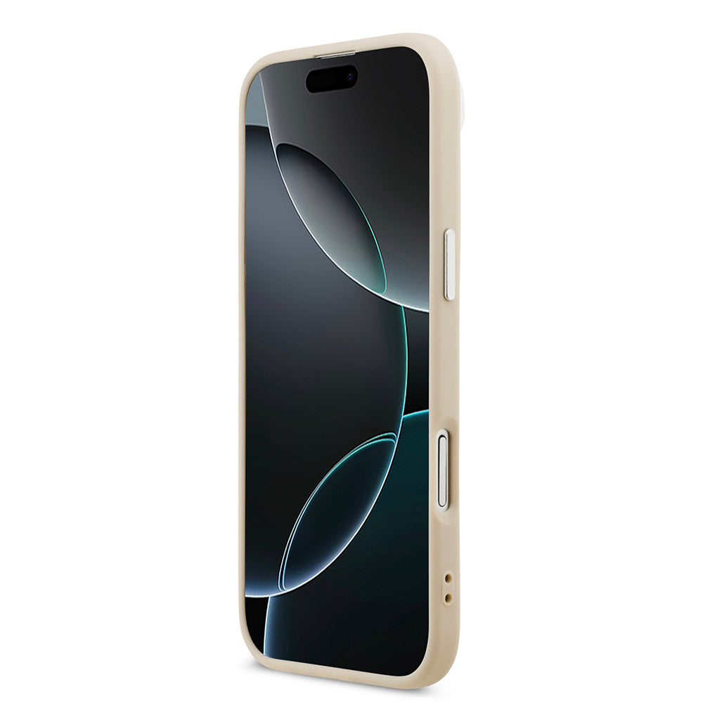 Apple iPhone 17 Air Kılıf Karl Lagerfeld Orjinal Lisanslı M-safe Şarj Özellikli Metal Kamera ve Buton Tasarımlı K&C PU Deri Kapak Bej
