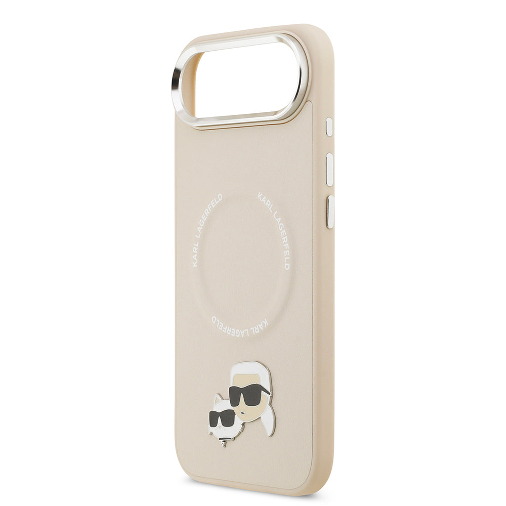 Apple iPhone 17 Air Kılıf Karl Lagerfeld Orjinal Lisanslı M-safe Şarj Özellikli Metal Kamera ve Buton Tasarımlı K&C PU Deri Kapak Bej