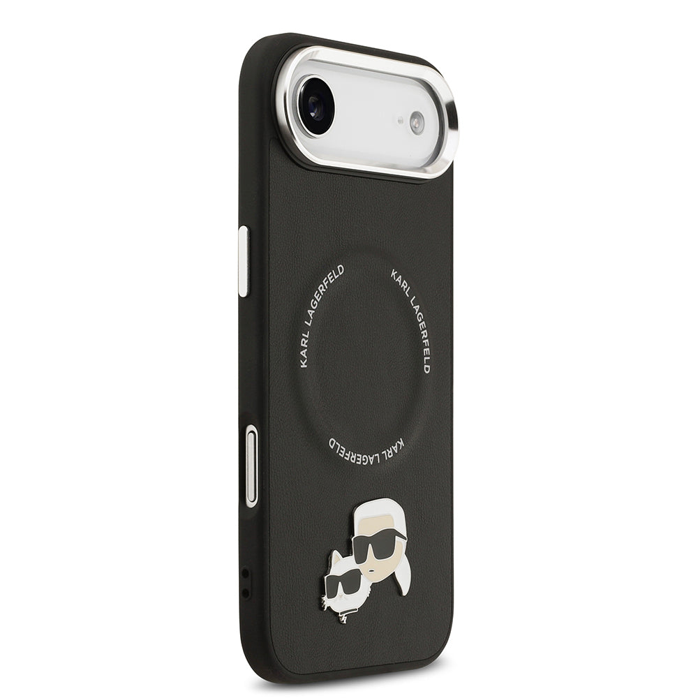 Apple iPhone 17 Air Kılıf Karl Lagerfeld Orjinal Lisanslı M-safe Şarj Özellikli Metal Kamera ve Buton Tasarımlı K&C PU Deri Kapak Siyah