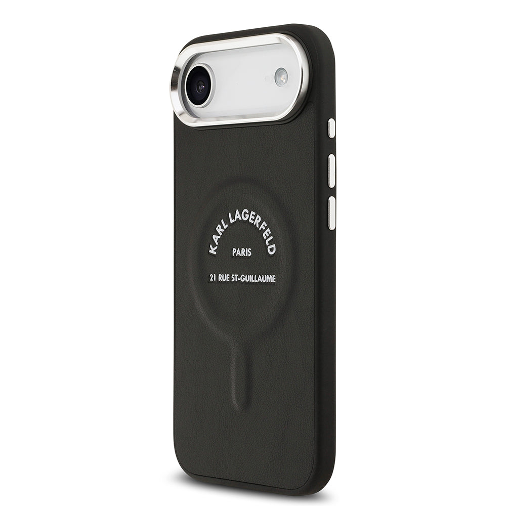 Apple iPhone 17 Air Kılıf Karl Lagerfeld Orjinal Lisanslı M-safe Şarj Özellikli Metal Kamera ve Buton Tasarımlı Paris RSG PU Deri Kapak Siyah