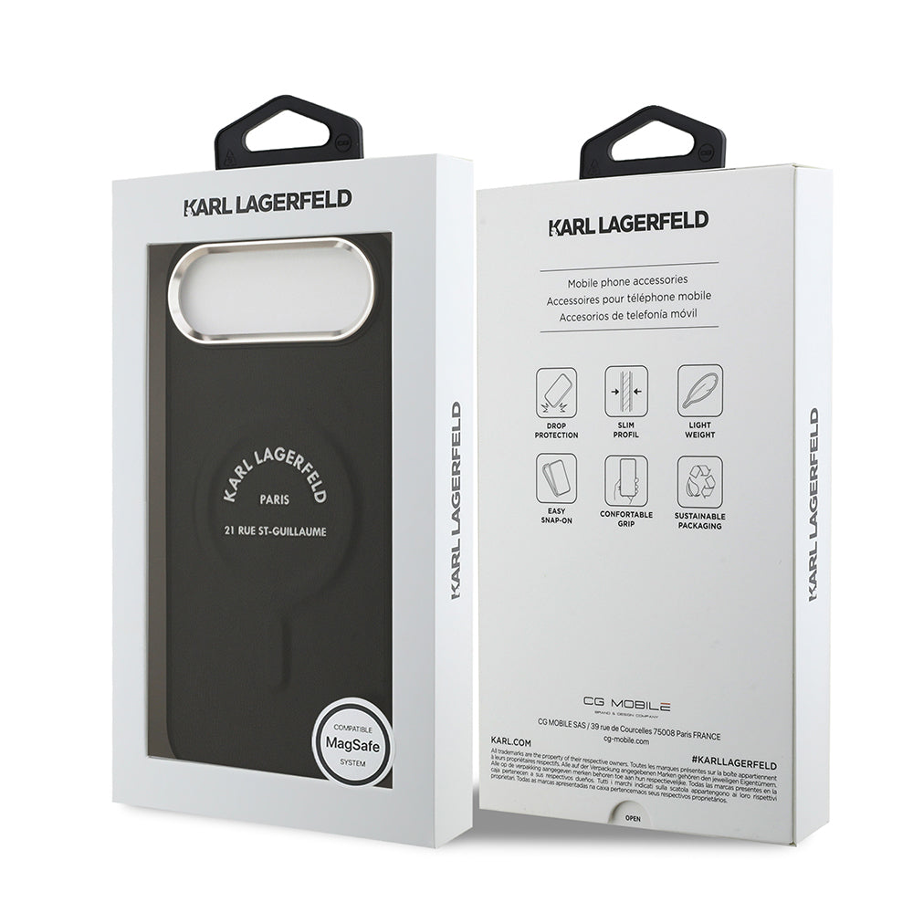 Apple iPhone 17 Air Kılıf Karl Lagerfeld Orjinal Lisanslı M-safe Şarj Özellikli Metal Kamera ve Buton Tasarımlı Paris RSG PU Deri Kapak Siyah
