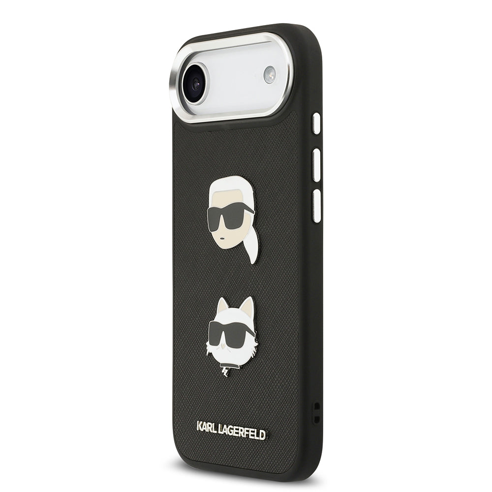 Apple iPhone 17 Air Kılıf Karl Lagerfeld Orjinal Lisanslı Metal Logolu K&C Heads Pin Kapak Siyah