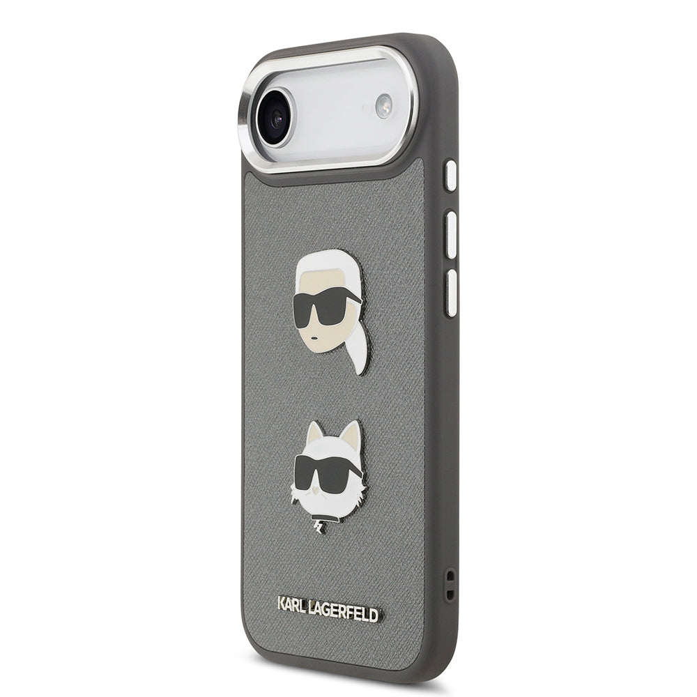 Apple iPhone 17 Air Kılıf Karl Lagerfeld Orjinal Lisanslı Metal Logolu K&C Heads Pin Kapak Gri