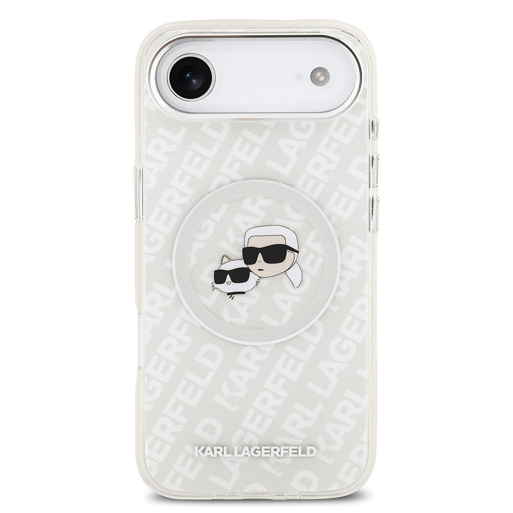 Apple iPhone 17 Air Kılıf Karl Lagerfeld Orjinal Lisanslı Parlayan Simli Karl & Choupette Heads Kapak Gri