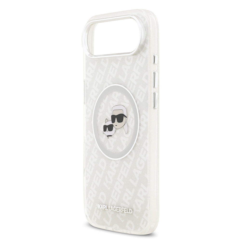 Apple iPhone 17 Air Kılıf Karl Lagerfeld Orjinal Lisanslı Parlayan Simli Karl & Choupette Heads Kapak Gri