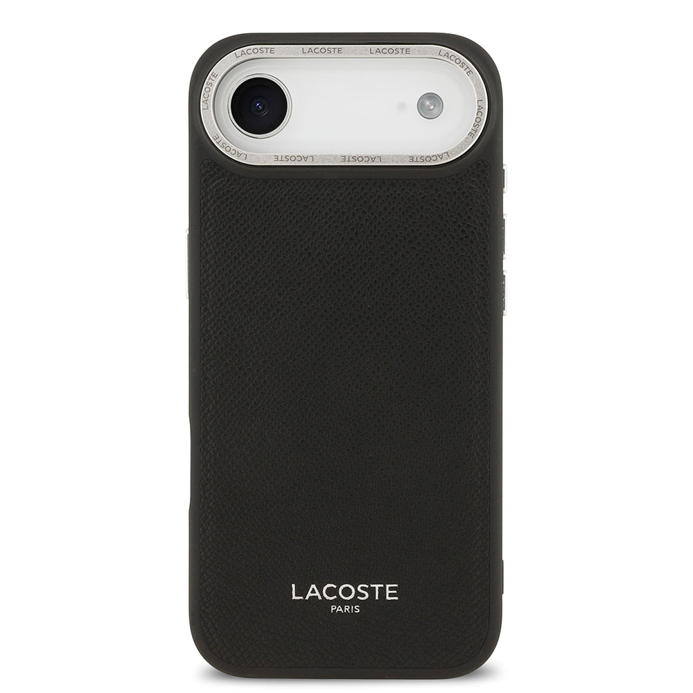 Apple iPhone 17 Air Kılıf Lacoste Orjinal Lisanslı M-safe Şarj Özellikli Champs Elysees PU Deri Tasarımlı Kapak Siyah