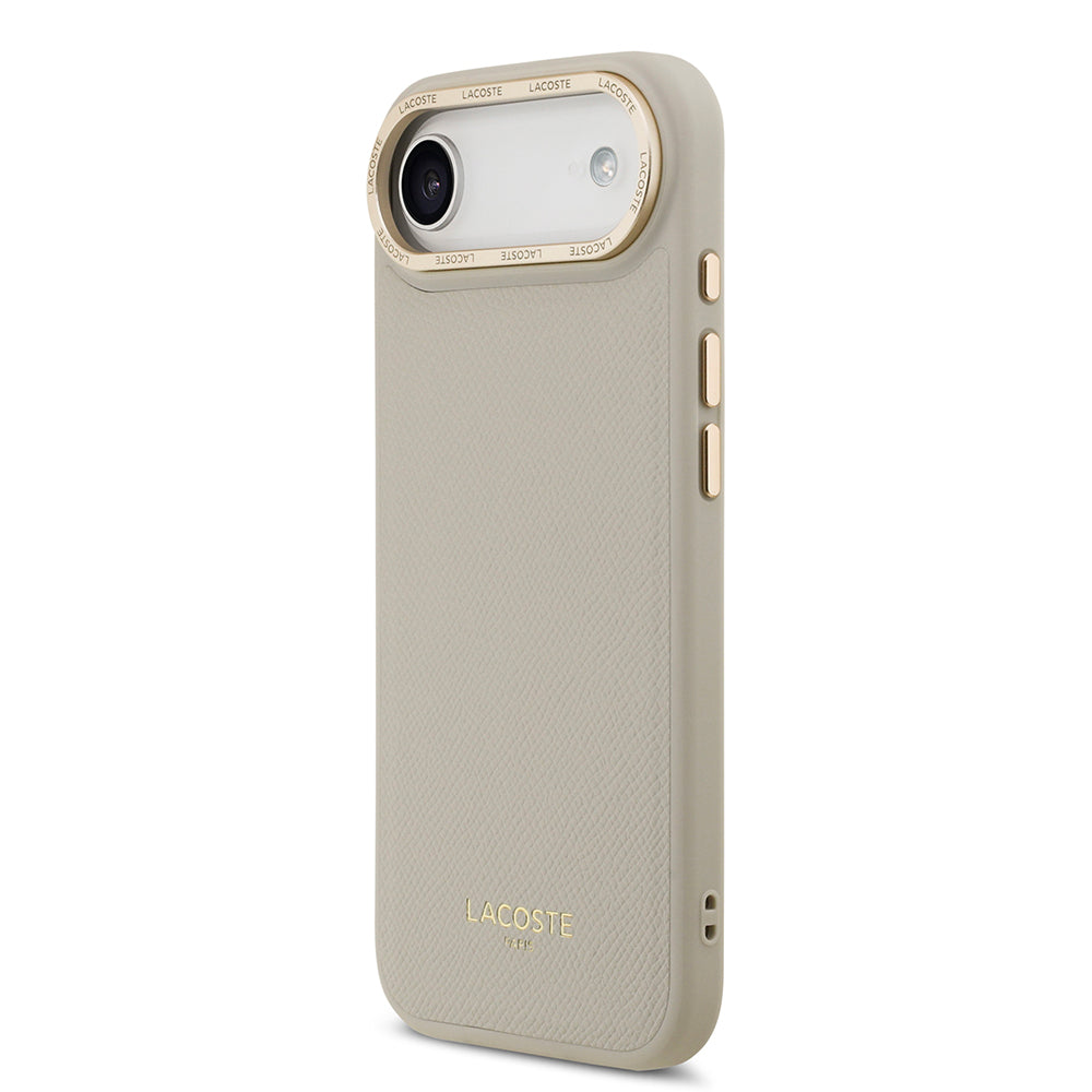 Apple iPhone 17 Air Kılıf Lacoste Orjinal Lisanslı M-safe Şarj Özellikli Champs Elysees PU Deri Tasarımlı Kapak Gri