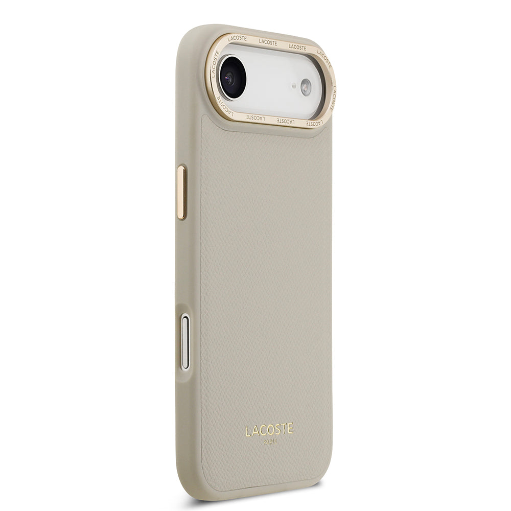 Apple iPhone 17 Air Kılıf Lacoste Orjinal Lisanslı M-safe Şarj Özellikli Champs Elysees PU Deri Tasarımlı Kapak Gri