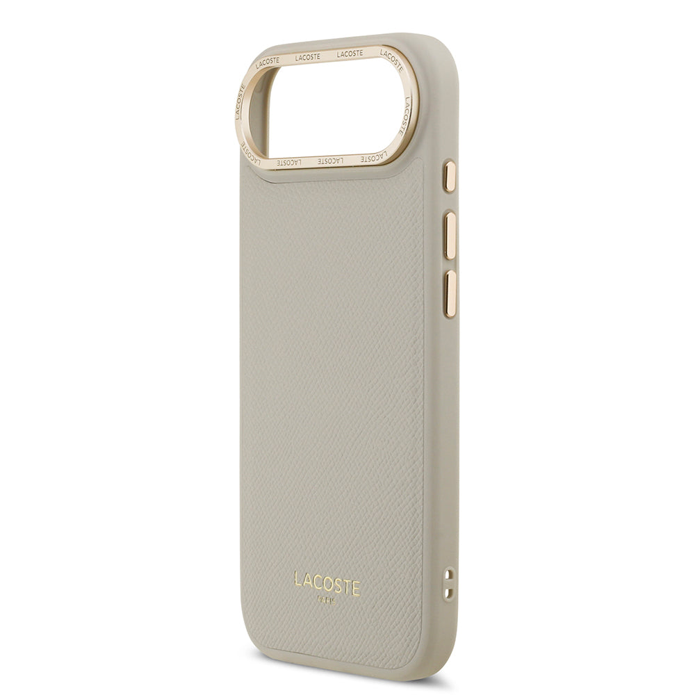 Apple iPhone 17 Air Kılıf Lacoste Orjinal Lisanslı M-safe Şarj Özellikli Champs Elysees PU Deri Tasarımlı Kapak Gri
