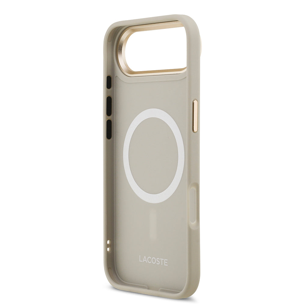 Apple iPhone 17 Air Kılıf Lacoste Orjinal Lisanslı M-safe Şarj Özellikli Champs Elysees PU Deri Tasarımlı Kapak Gri