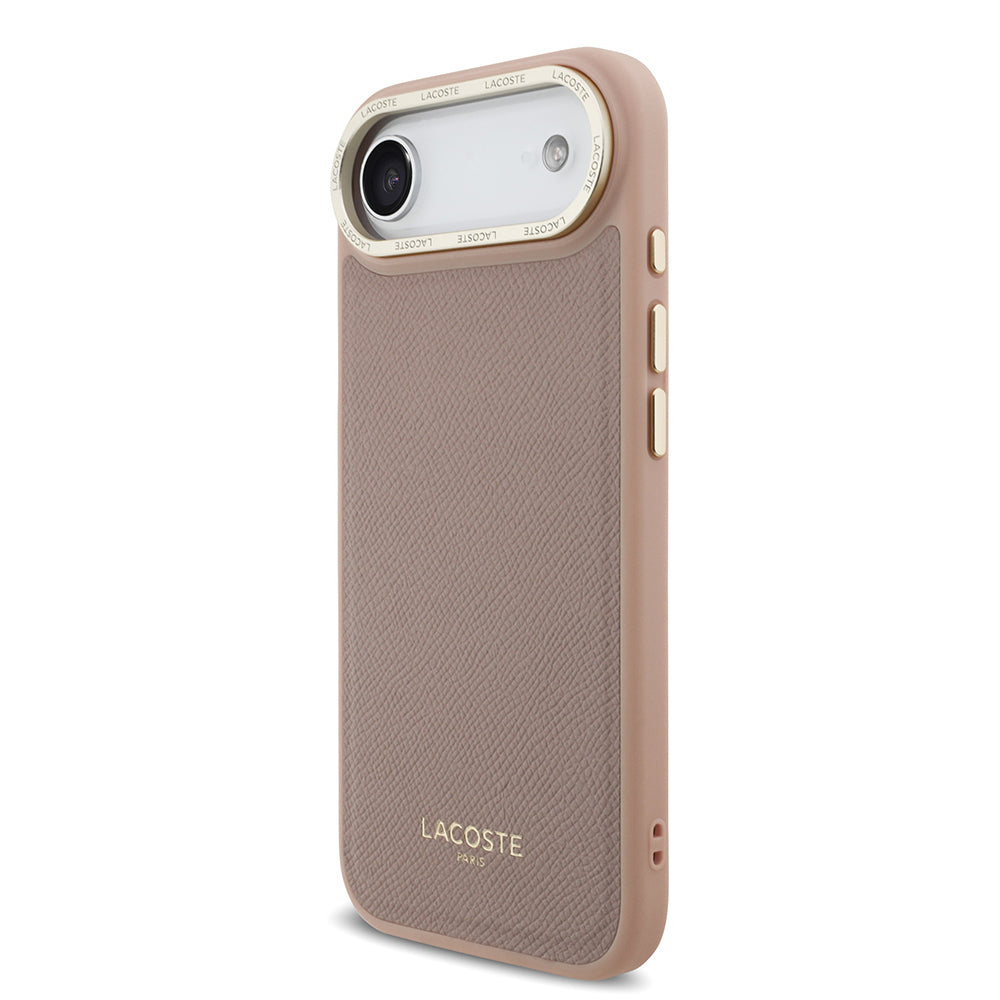 Apple iPhone 17 Air Kılıf Lacoste Orjinal Lisanslı M-safe Şarj Özellikli Champs Elysees PU Deri Tasarımlı Kapak Pembe