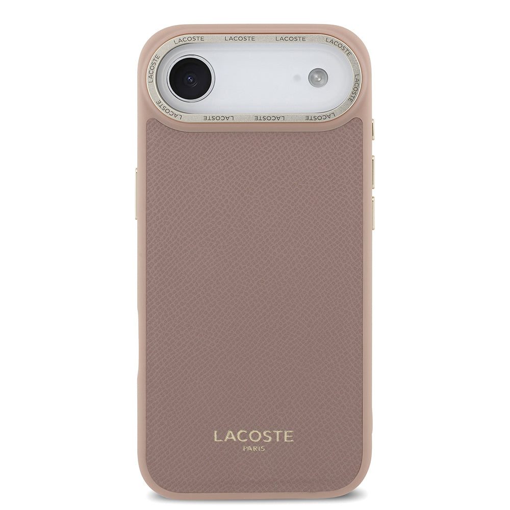 Apple iPhone 17 Air Kılıf Lacoste Orjinal Lisanslı M-safe Şarj Özellikli Champs Elysees PU Deri Tasarımlı Kapak Pembe