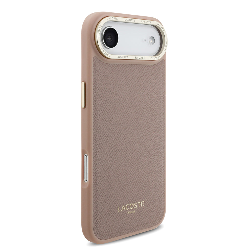 Apple iPhone 17 Air Kılıf Lacoste Orjinal Lisanslı M-safe Şarj Özellikli Champs Elysees PU Deri Tasarımlı Kapak Pembe