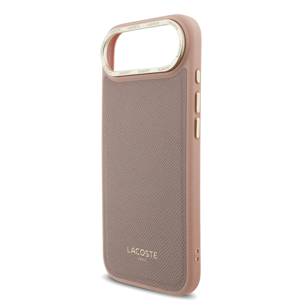 Apple iPhone 17 Air Kılıf Lacoste Orjinal Lisanslı M-safe Şarj Özellikli Champs Elysees PU Deri Tasarımlı Kapak Pembe