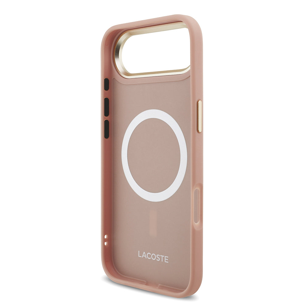 Apple iPhone 17 Air Kılıf Lacoste Orjinal Lisanslı M-safe Şarj Özellikli Champs Elysees PU Deri Tasarımlı Kapak Pembe