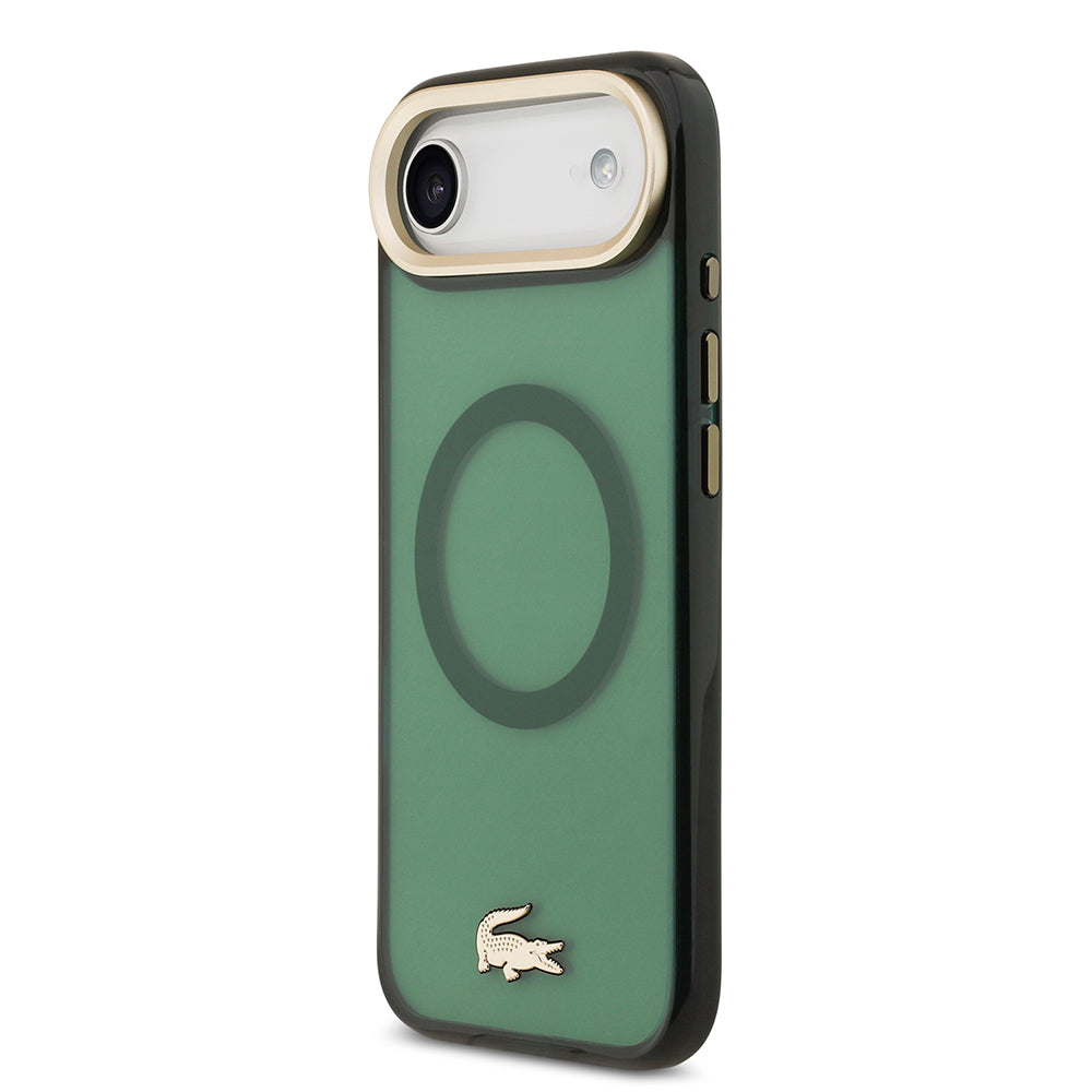 Apple iPhone 17 Air Kılıf Lacoste Orjinal Lisanslı M-safe Şarj Özellikli Gold Timsah Logolu Buzlu Kapak Yeşil